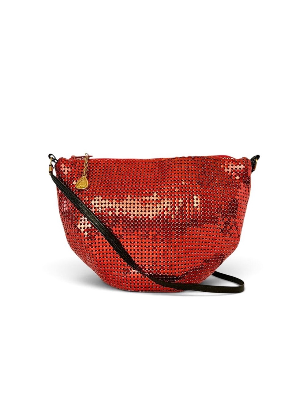 RARE VINTAGE Whiting & Davis Red Mesh Crossbody with Black Strap